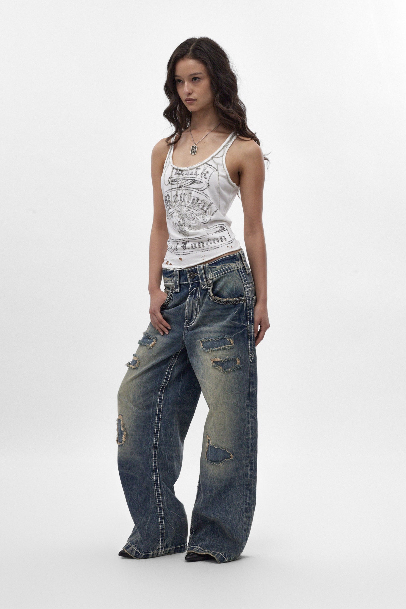 Colossus Jeans, By Jaded London in Medium Blue (W) - Rock Revival®