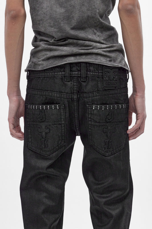 Rock Revival by Jaded London Staple Flare Jeans in Black Coating (M) - Rock Revival®