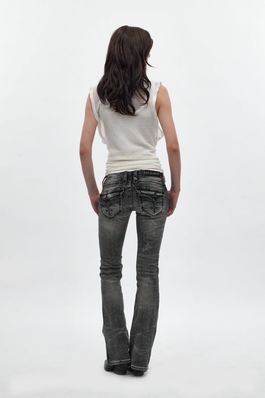 Gwen Super Low-Rise Bootcut in Black Dusk Fade - Rock Revival®