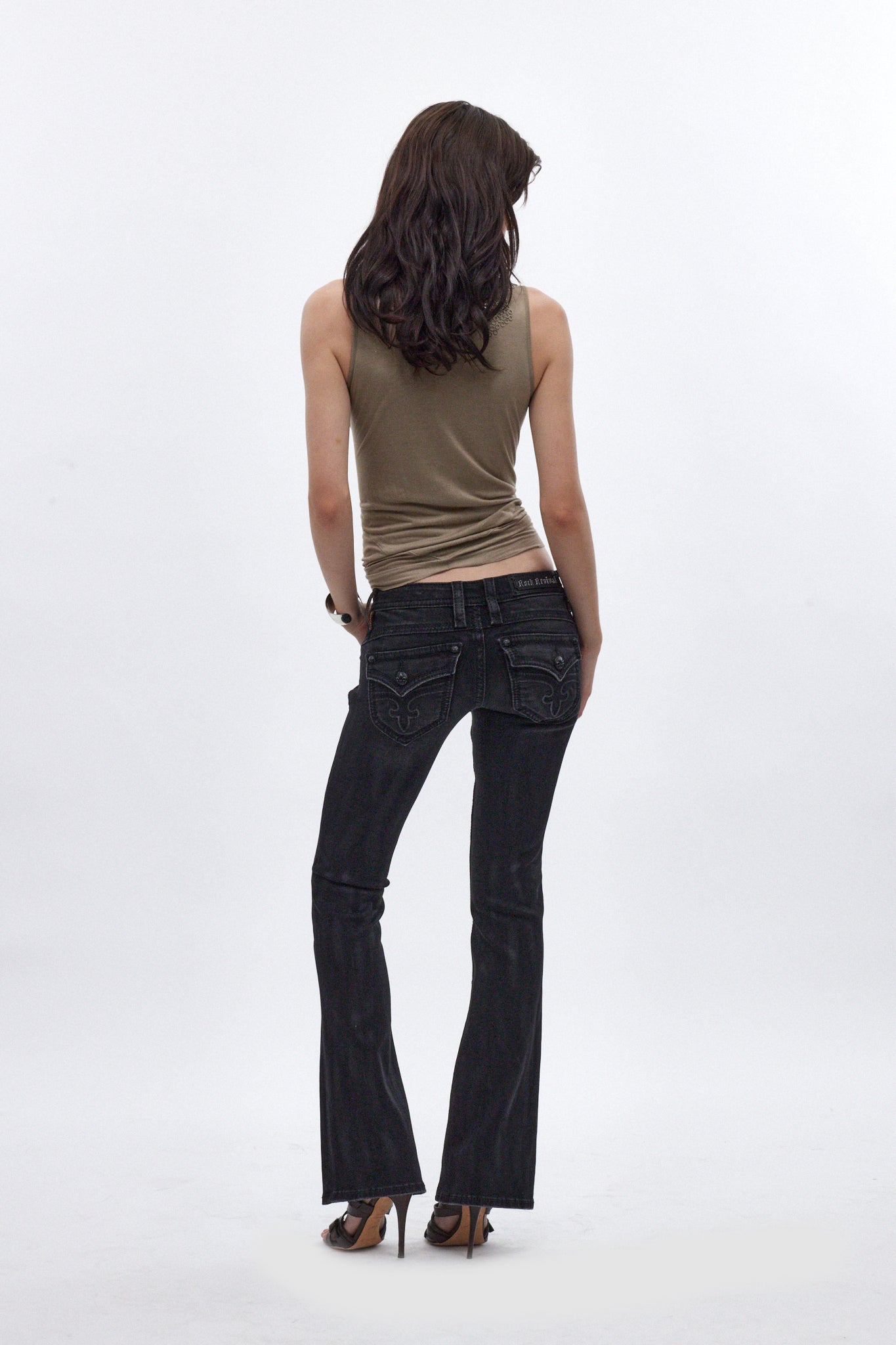 Gwen Super Low-Rise Bootcut in Black Fade Coated - Rock Revival®