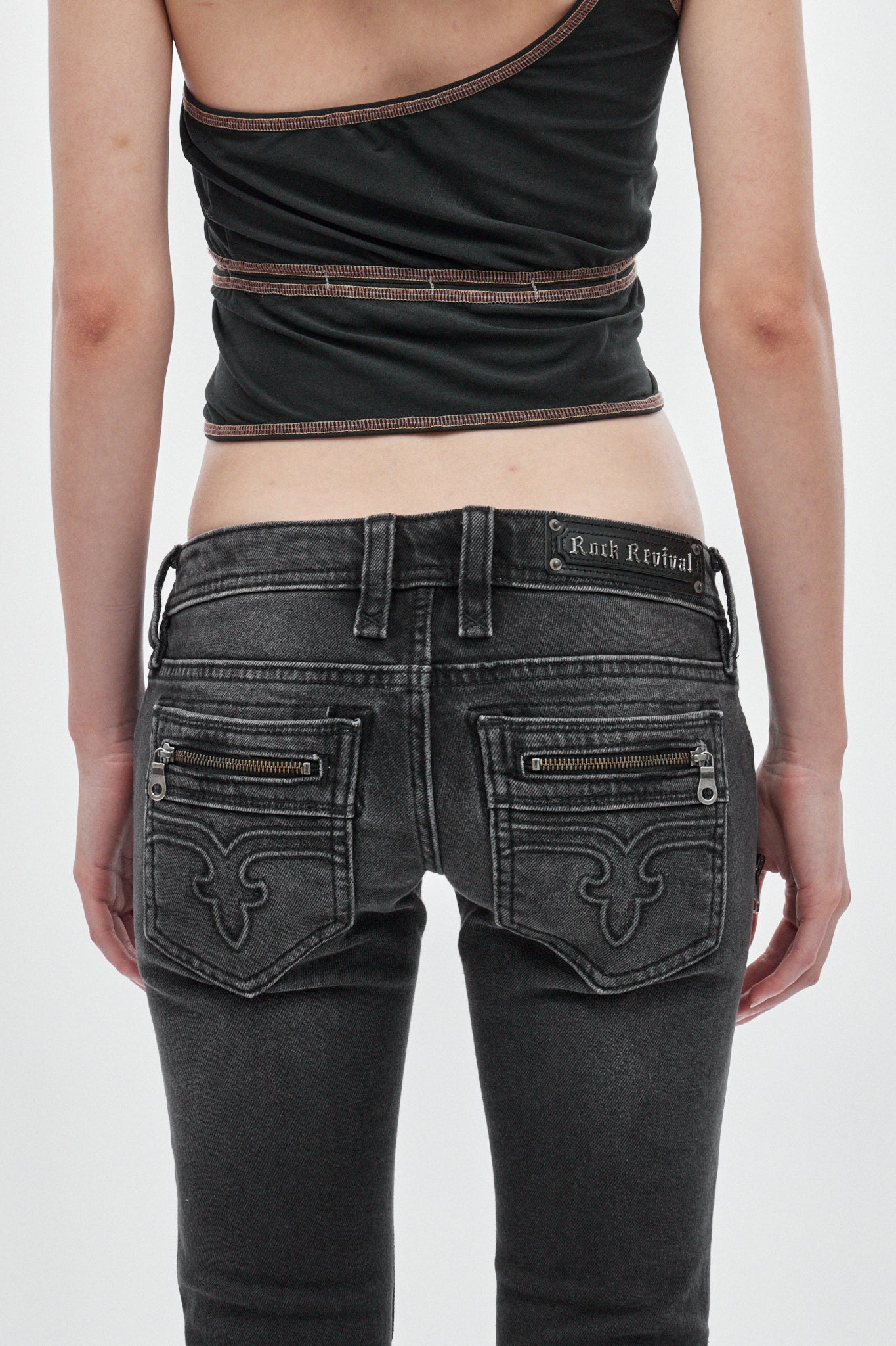 Heather Super Low-Rise Rocker Bootcut Jeans in Black Shadow - Rock Revival®