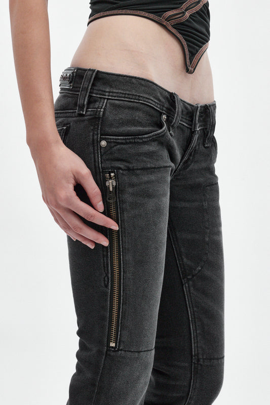 Heather Super Low-Rise Rocker Bootcut Jeans in Black Shadow - Rock Revival®