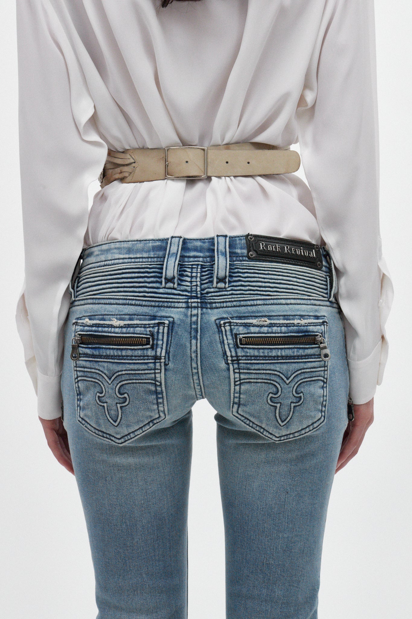 Joplin Super Low-Rise Flare Jeans in Medium Blue - Rock Revival®