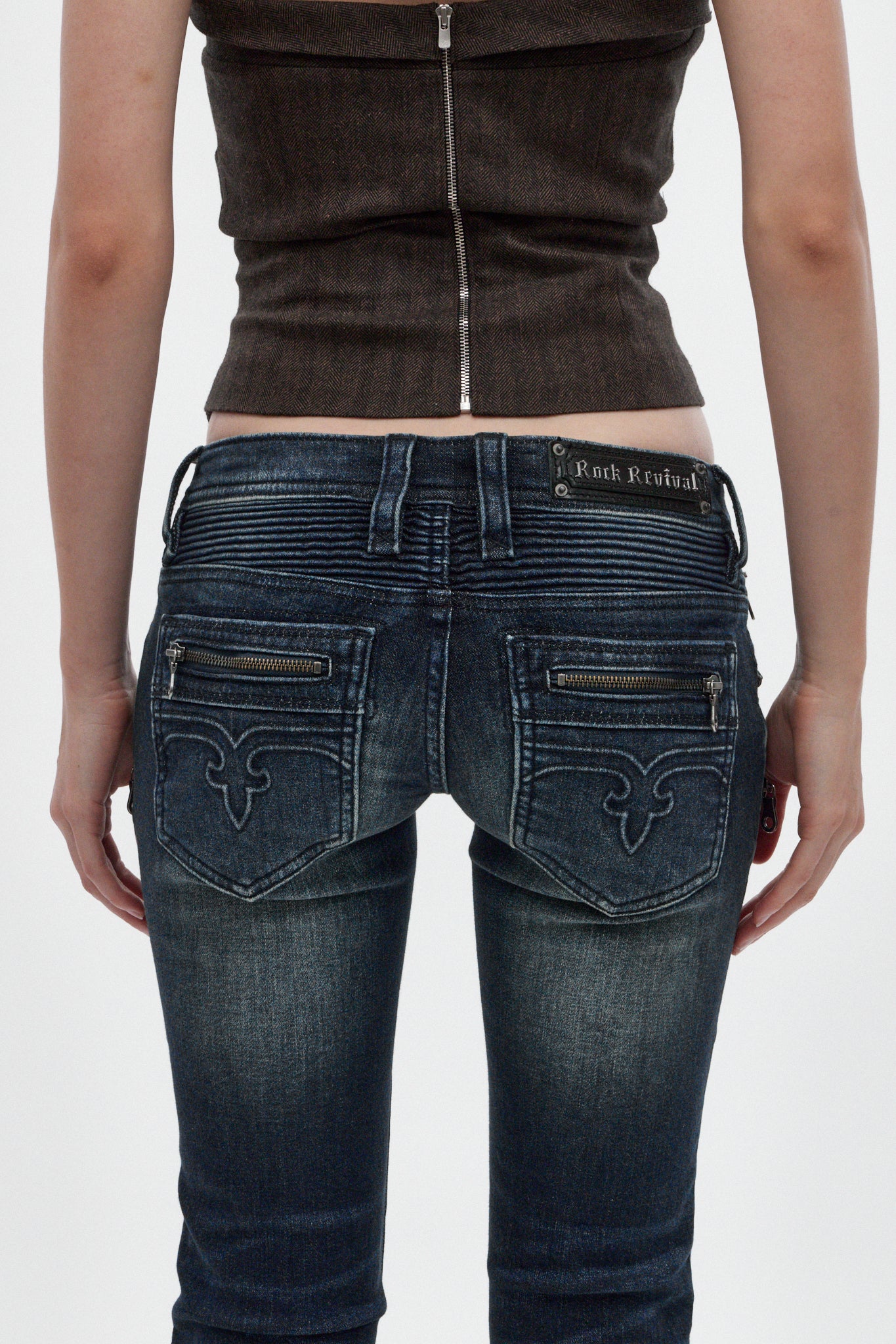 Kamil Super Low-Rise Bootcut in Dark Blue - Rock Revival®