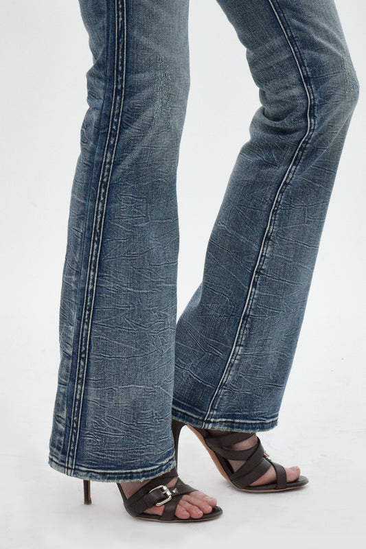 Kamil Super Low-Rise Bootcut in Pacific Blue - Rock Revival®