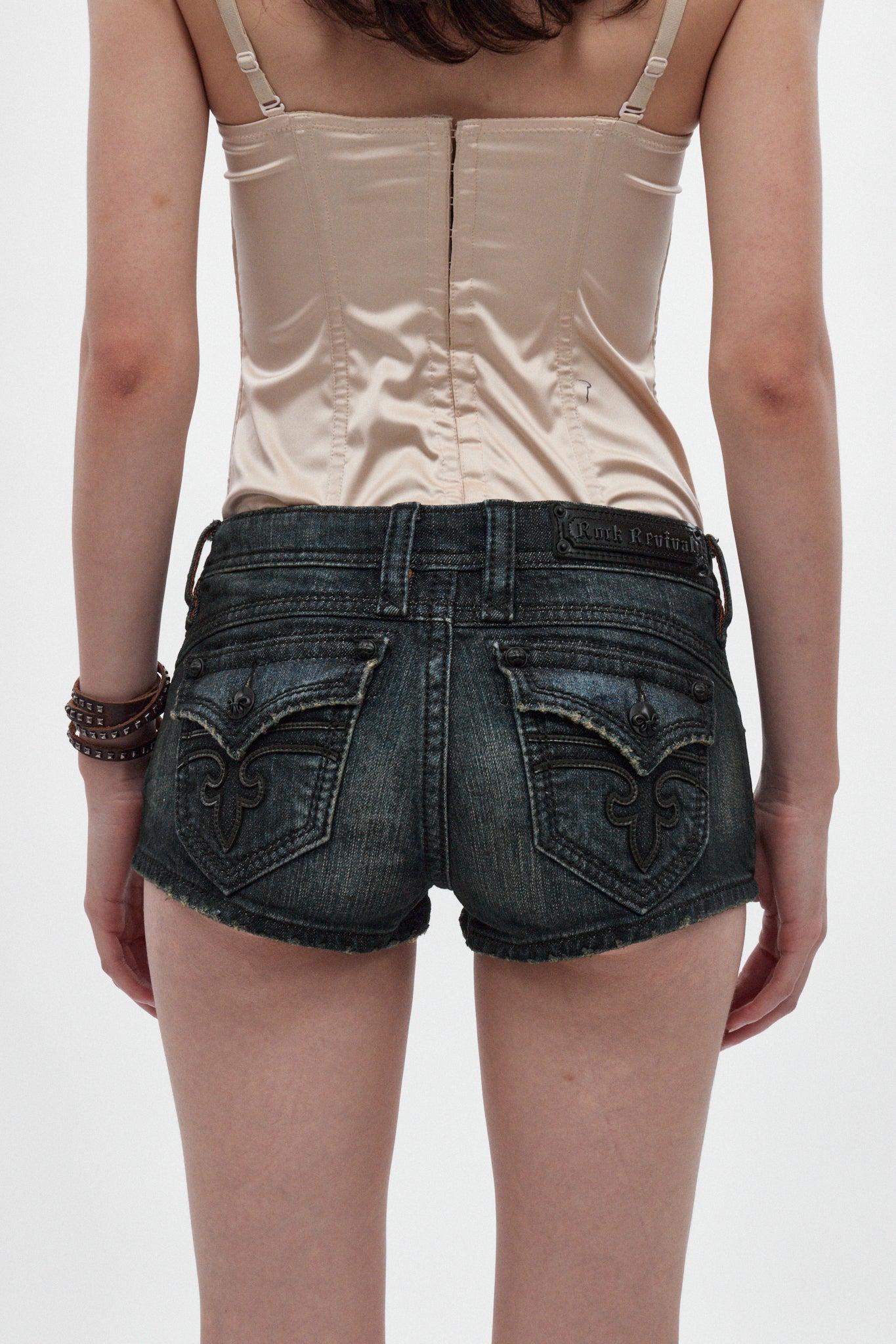 Kate Super-Low Mini Denim Shorts in Dark Blue - Rock Revival®