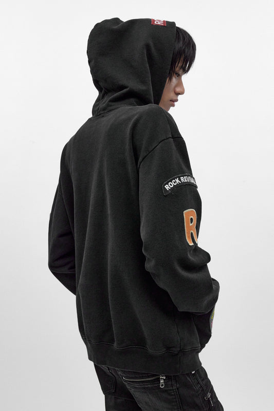 RRH00000-P BLACK - Patchwork Hoodie in Black (4/30/26-DESC+IMG+MSRP) - Rock Revival®