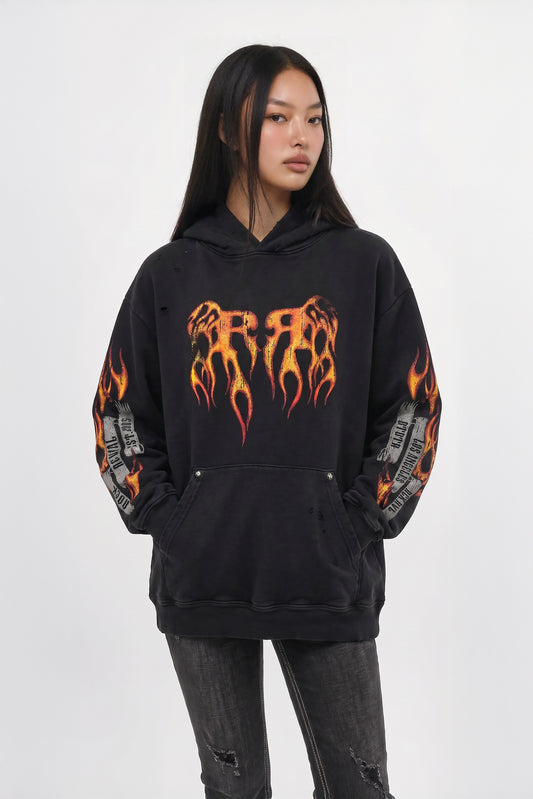 (RRH10222W) Molten Script Hoodie in Black (Women's Version) - Rock Revival®