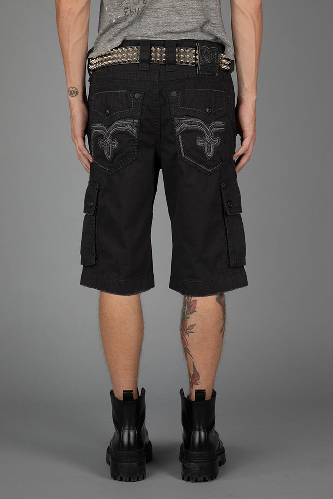 Black Cargo Shorts Black Wash Rock Revival - Main Image