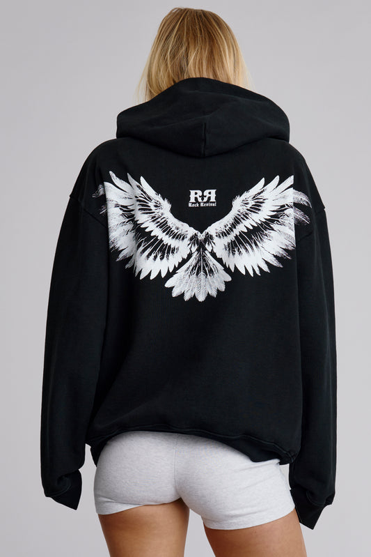 Soundwave Hoodie in Black-White (Women's) - Rock Revival®