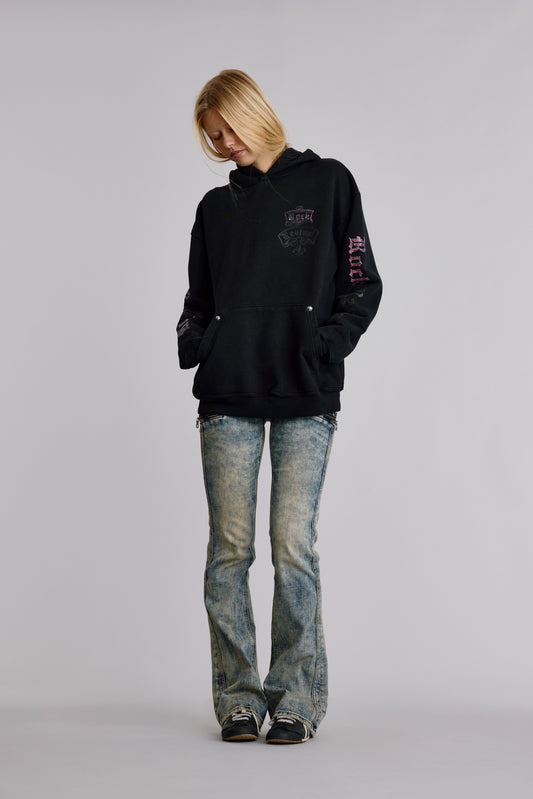 Classic Rock Hoodie in Black / Pink (November) (WOMEN'S) - Rock Revival®