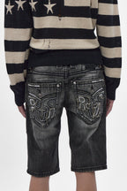 Adan Denim Shorts in Vintage Black - Rock Revival®