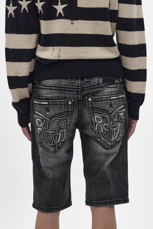 Adan Denim Shorts in Vintage Black - Rock Revival®