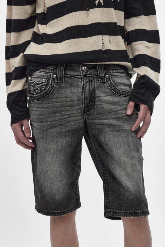 Adan Denim Shorts in Vintage Black - Rock Revival®