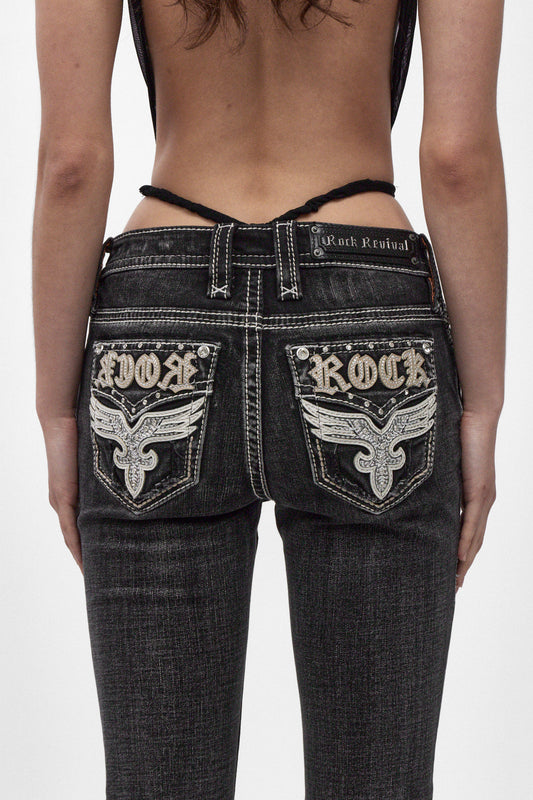 Aideen (B200L) Mid-Rise Bootcut Jeans in Black (5/30/26-DESC+IMG) - Rock Revival®