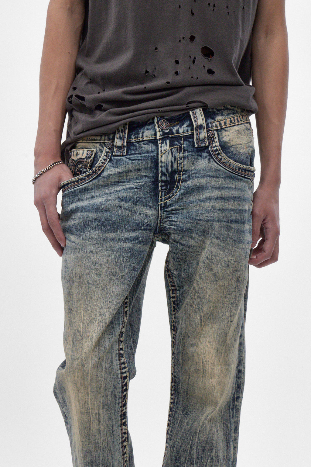 Alistair Slim Bootcut Jeans in Acid Blue - Rock Revival®