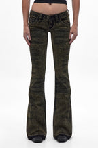 Alivia Super Low-Rise Flare Jeans in Black Olive