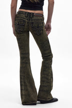 Alivia Super Low-Rise Flare Jeans in Black Olive