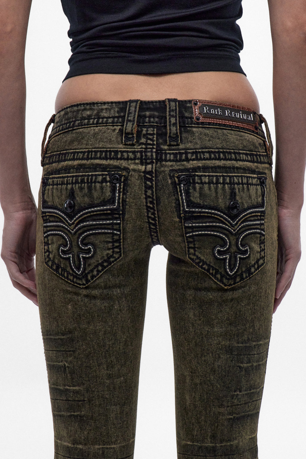 Alivia Super Low-Rise Flare Jeans in Black Olive