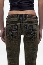 Alivia Super Low-Rise Flare Jeans in Black Olive