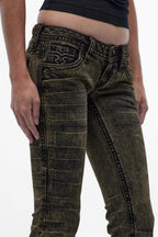 Alivia Super Low-Rise Flare Jeans in Black Olive