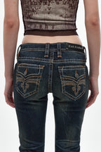 Alivia Low-Rise Flare Leg Jeans in Dark Blue - Rock Revival®