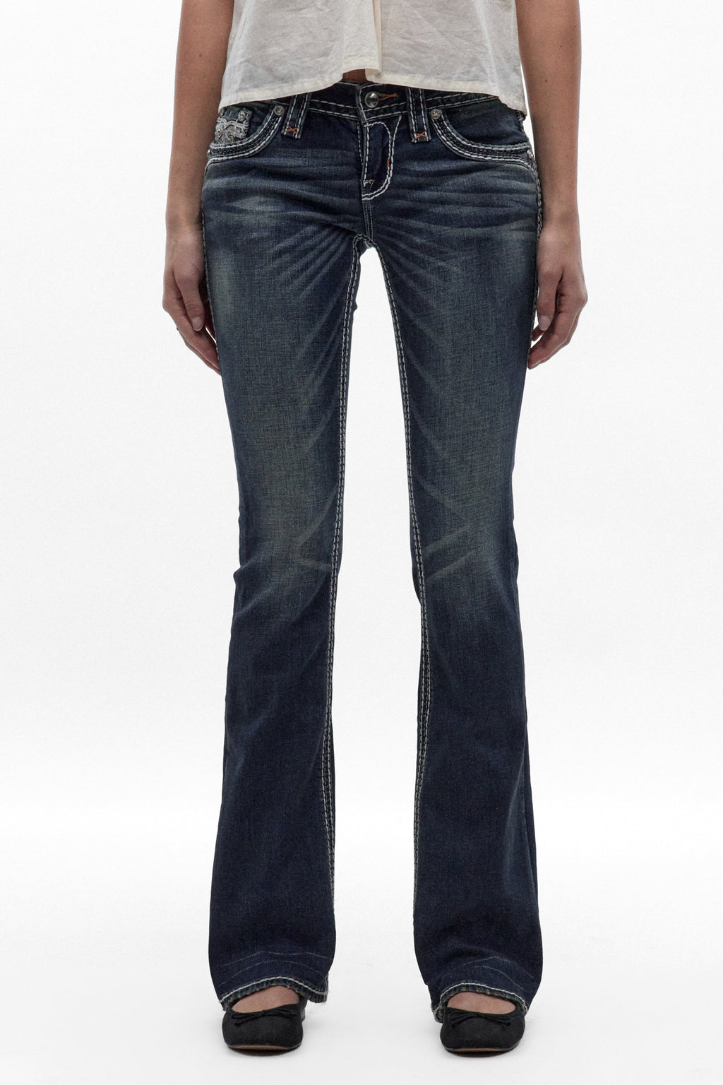 Amaia Low-Rise Bootcut Jeans in Dark Blue