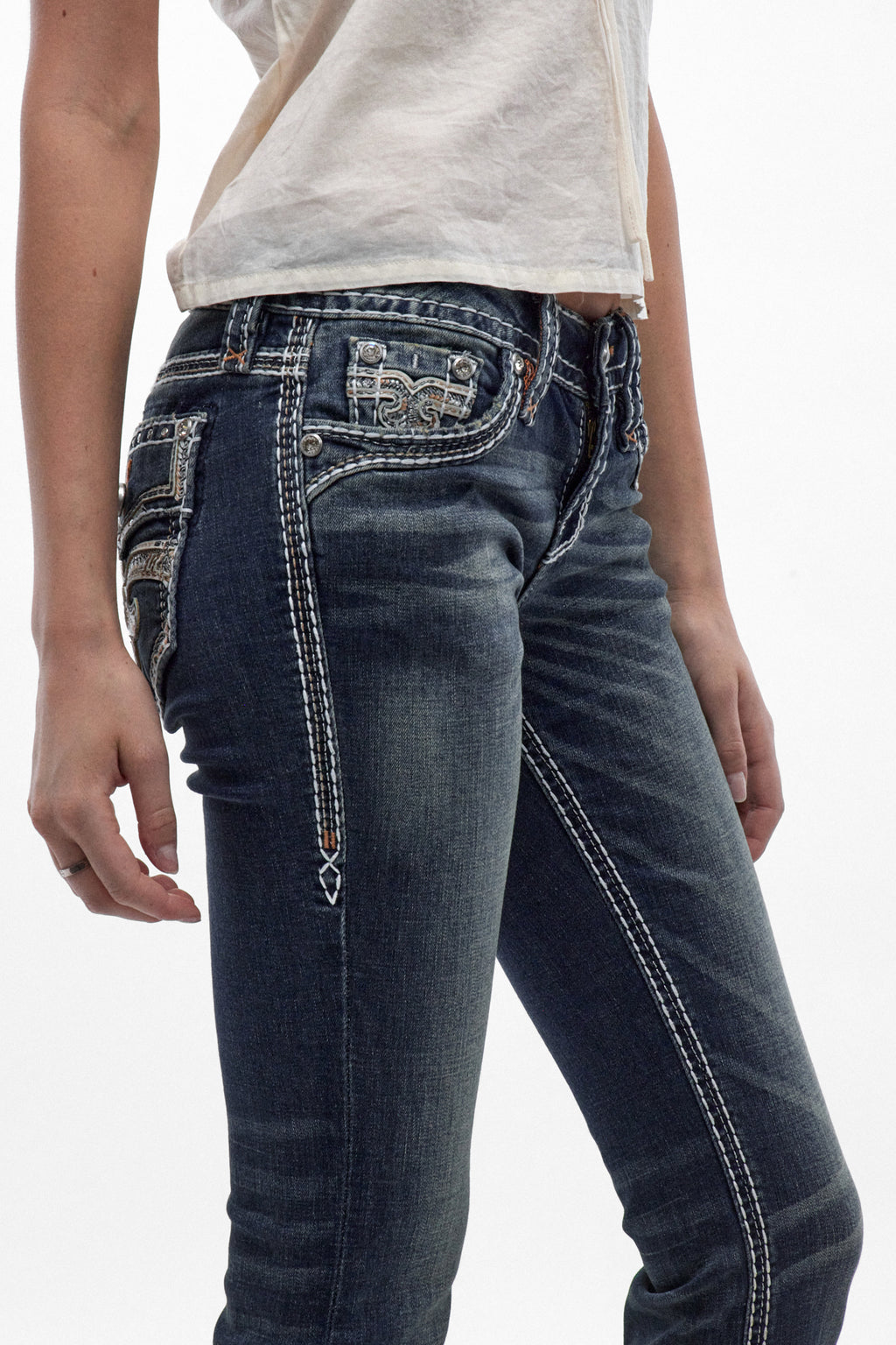 Amaia Low-Rise Bootcut Jeans in Dark Blue