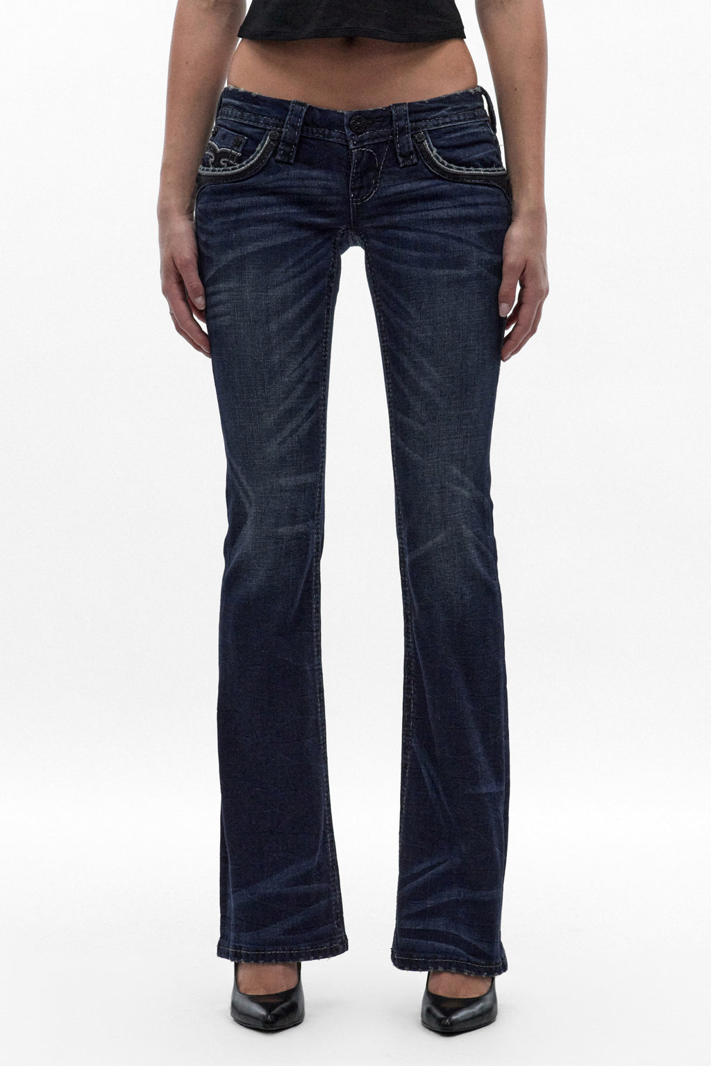 Andorra Low-Rise Bootcut Jeans in Dark Blue
