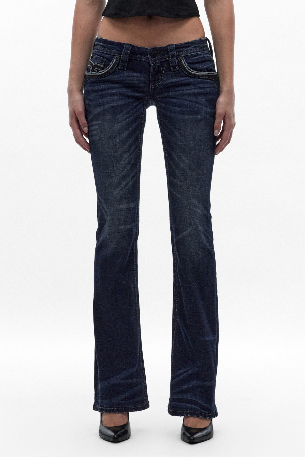 Andorra Low-Rise Bootcut Jeans in Dark Blue