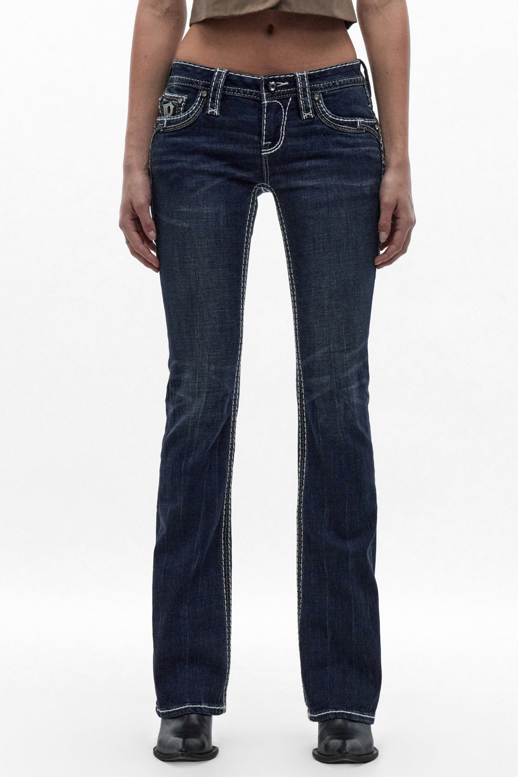 Annalyn Low-Rise Bootcut Jeans in Dark Blue