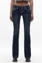 Annalyn Low-Rise Bootcut Jeans in Dark Blue