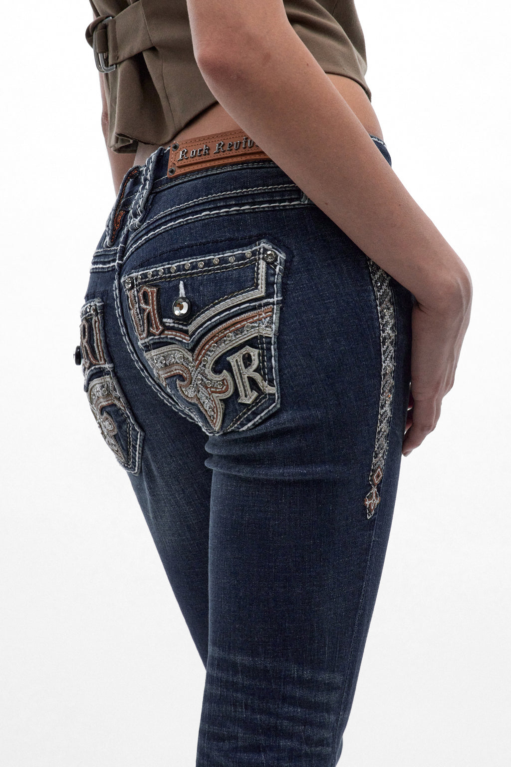 Annalyn Low-Rise Bootcut Jeans in Dark Blue