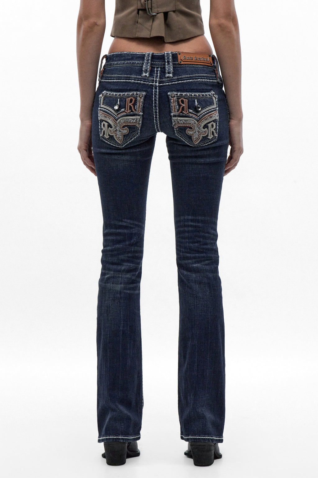 Annalyn Low-Rise Bootcut Jeans in Dark Blue