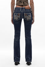 Annalyn Low-Rise Bootcut Jeans in Dark Blue