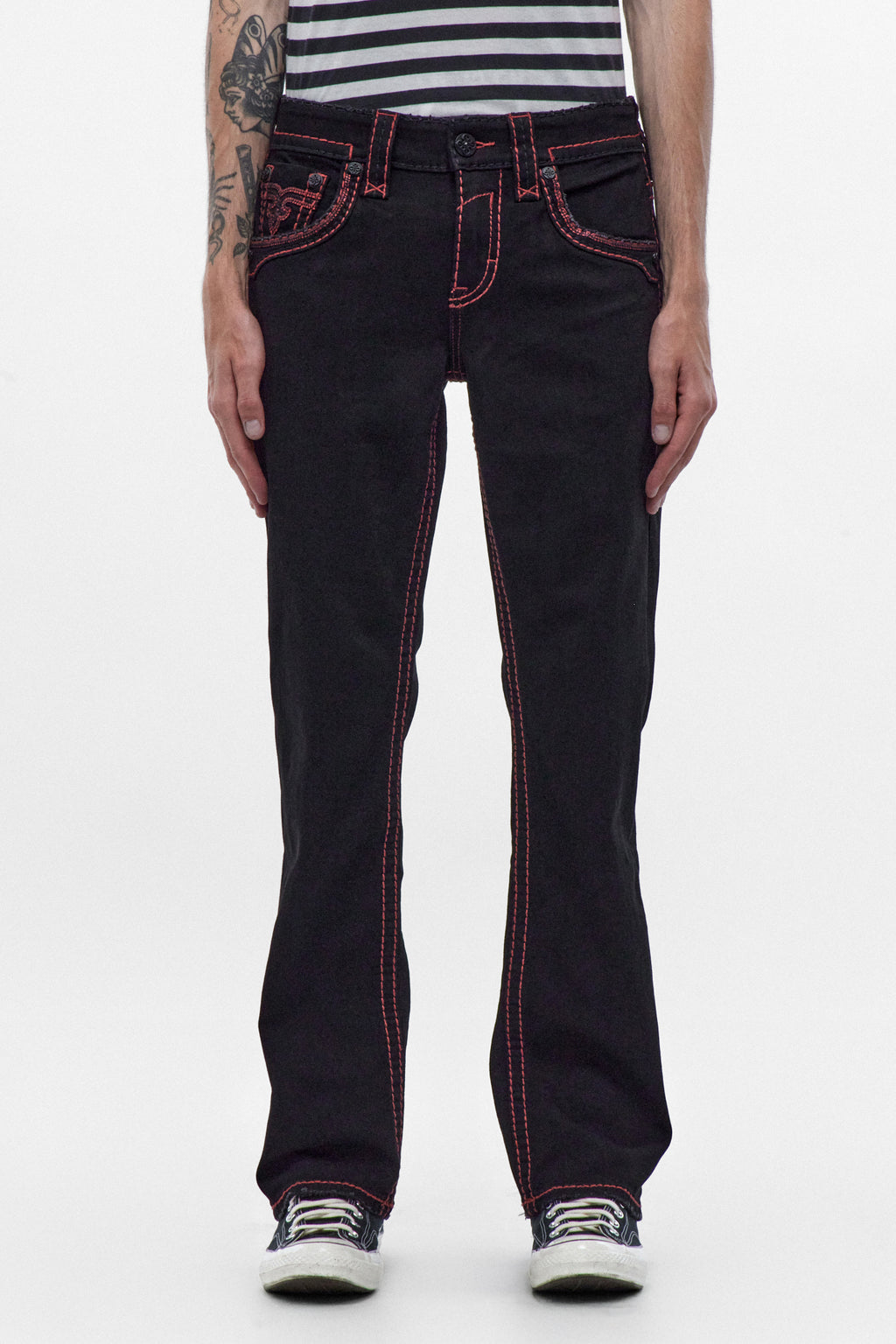 Arther Bootcut in Black with Red Stitching