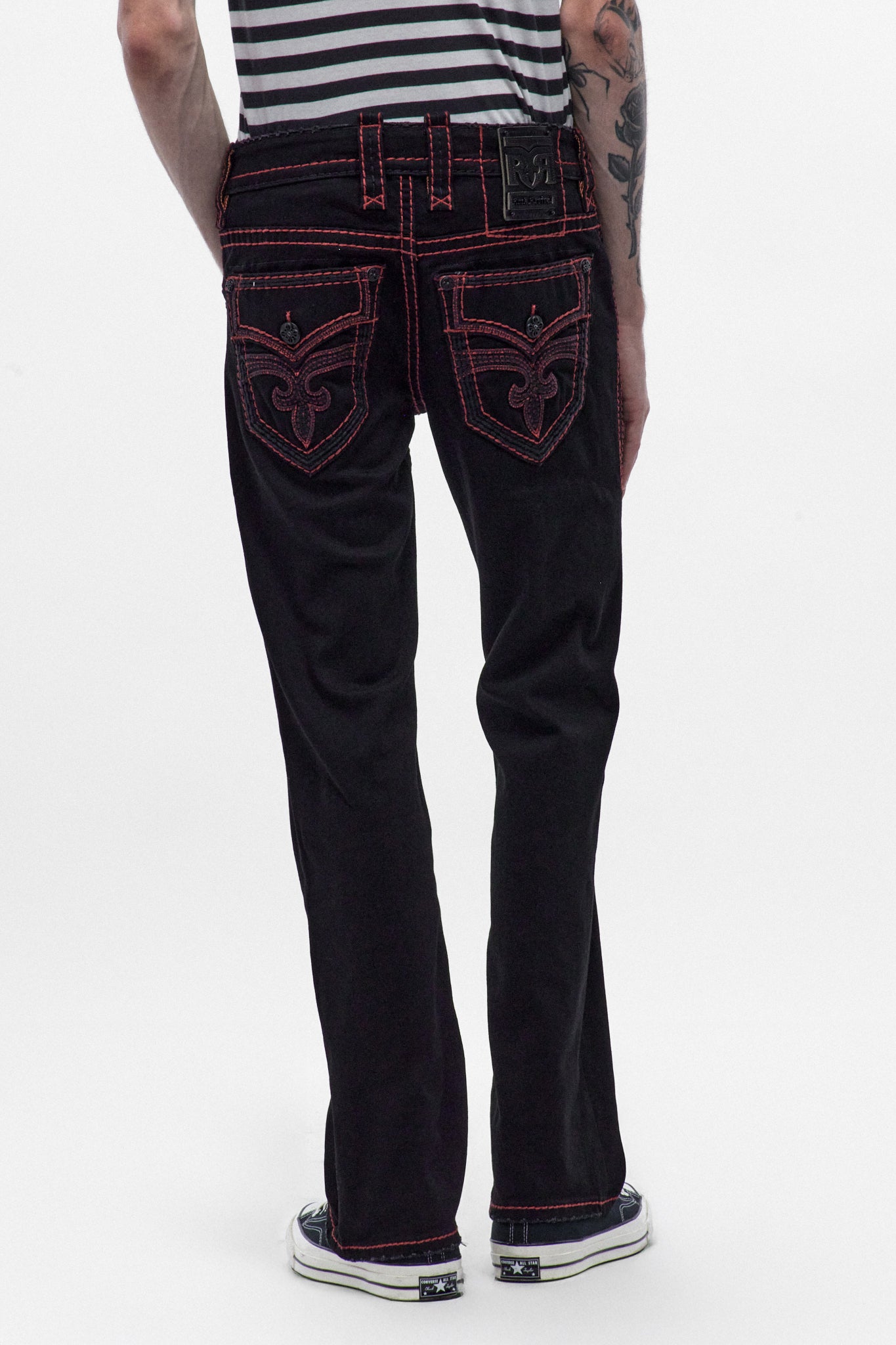 Arther Bootcut in Black with Red Stitching – Rock Revival®
