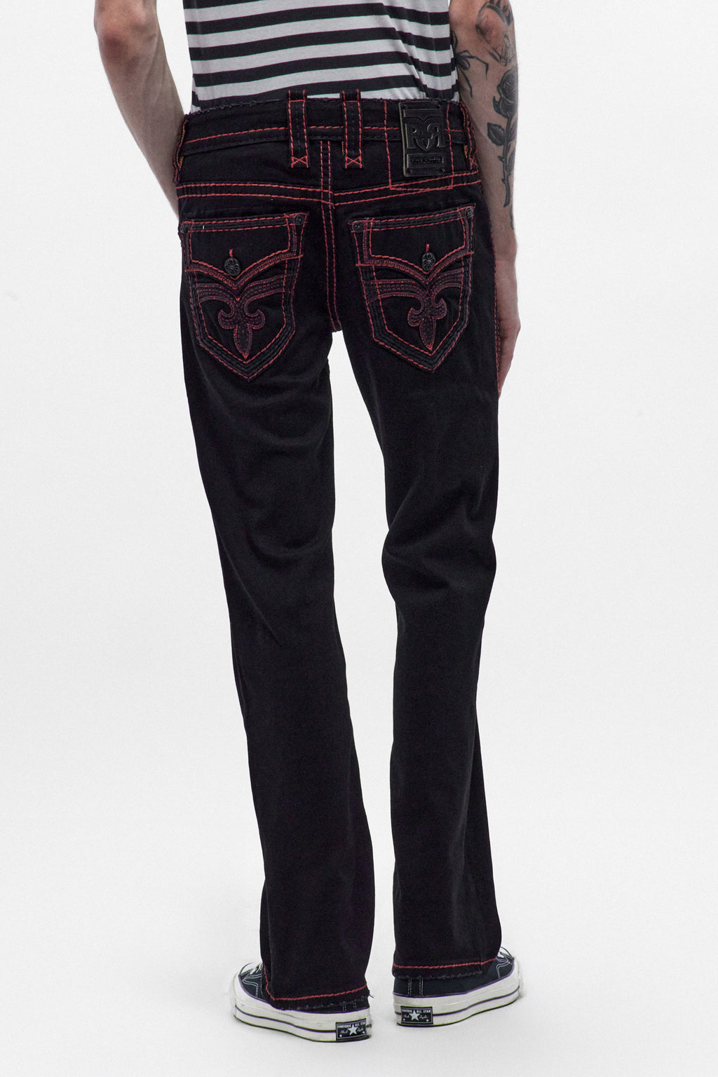 Arther Bootcut in Black with Red Stitching