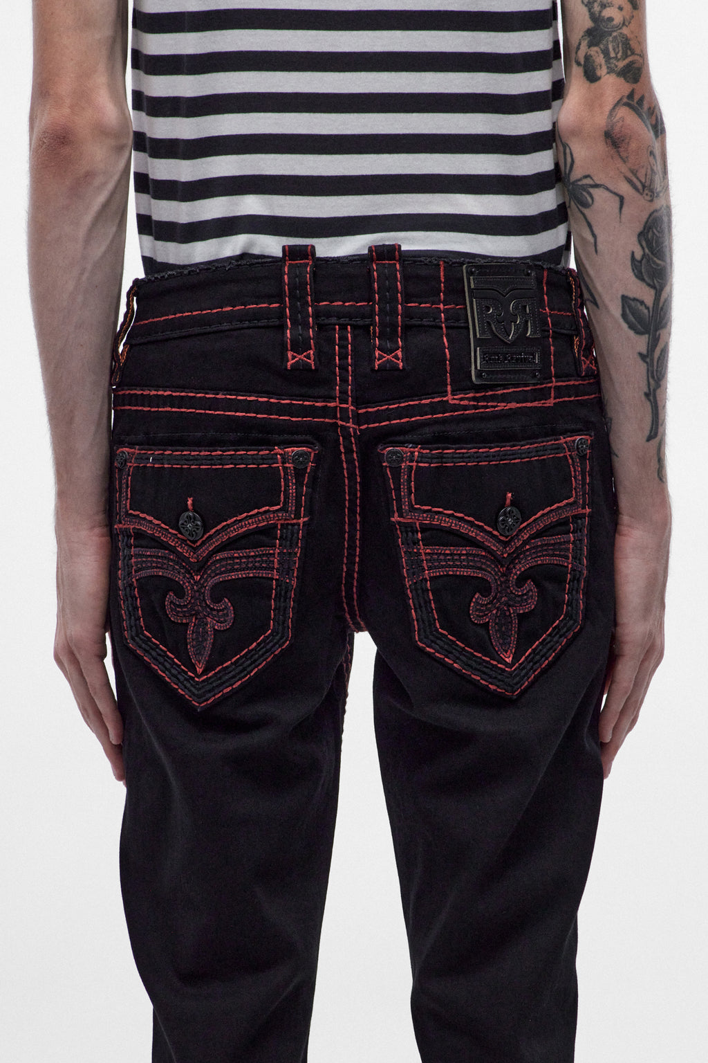 Arther Bootcut in Black with Red Stitching