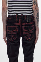 Arther Bootcut in Black with Red Stitching