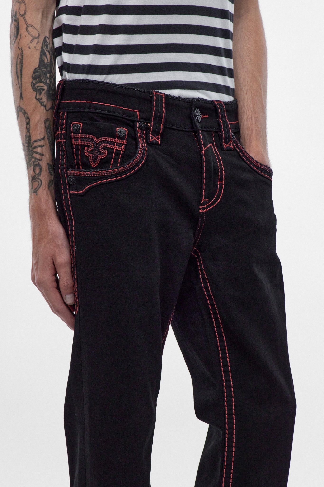 Arther Bootcut in Black with Red Stitching