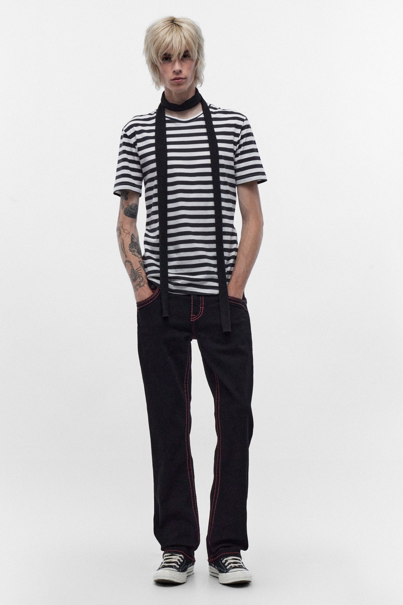 Arther Bootcut in Black with Red Stitching