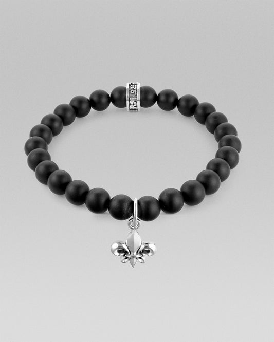 Matte Onyx Beaded Fleur De Lis Bracelet