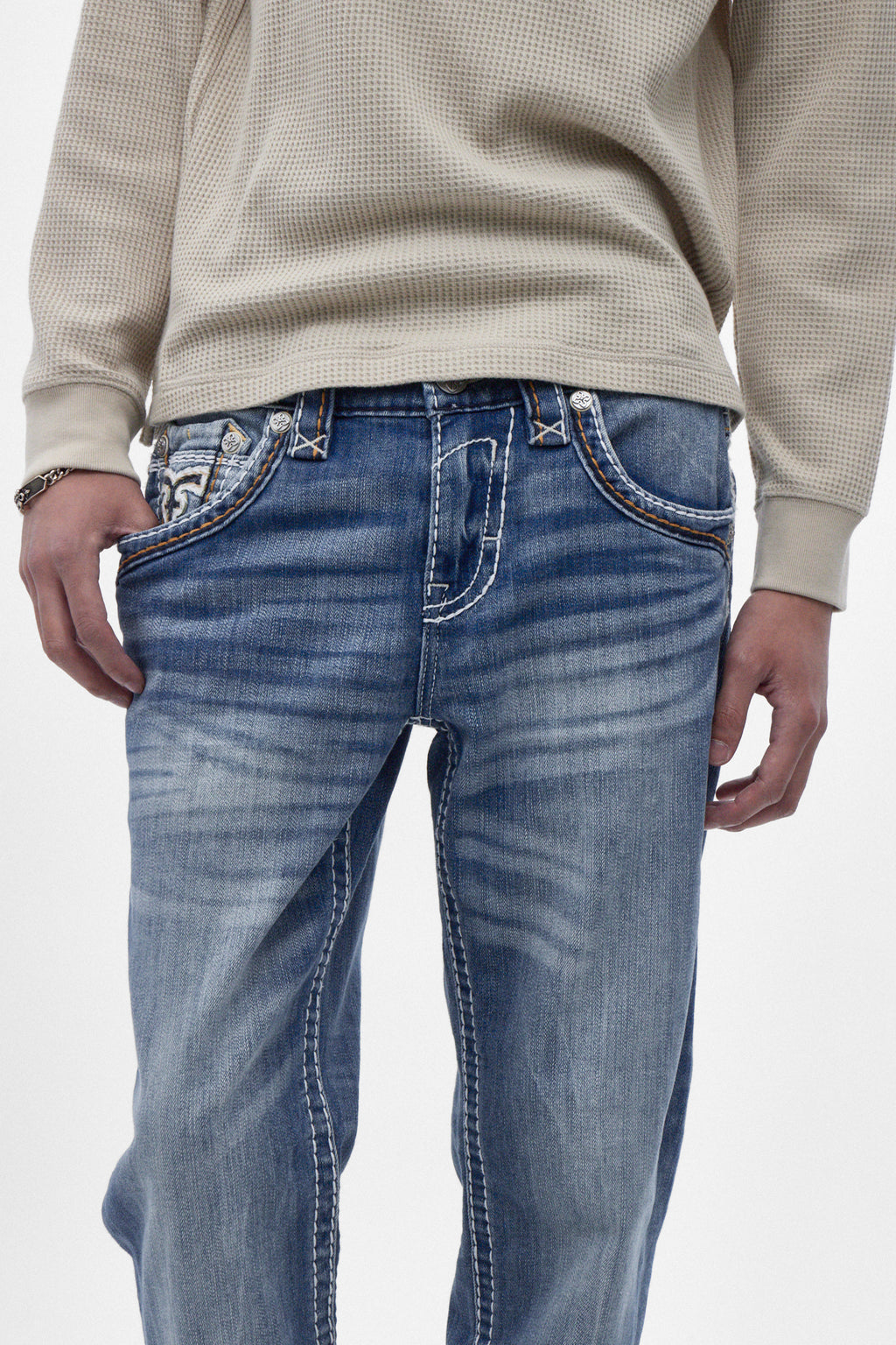 Caleb (J200R) Straight Jeans in Medium Blue (6/30/26-DESC+IMG) - Rock Revival®
