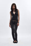 Camille Super Low-Rise Moto Skinny Jean in Charcoal Black - Rock Revival®