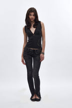 Camille Super Low-Rise Moto Skinny Jean in Charcoal Black - Rock Revival®