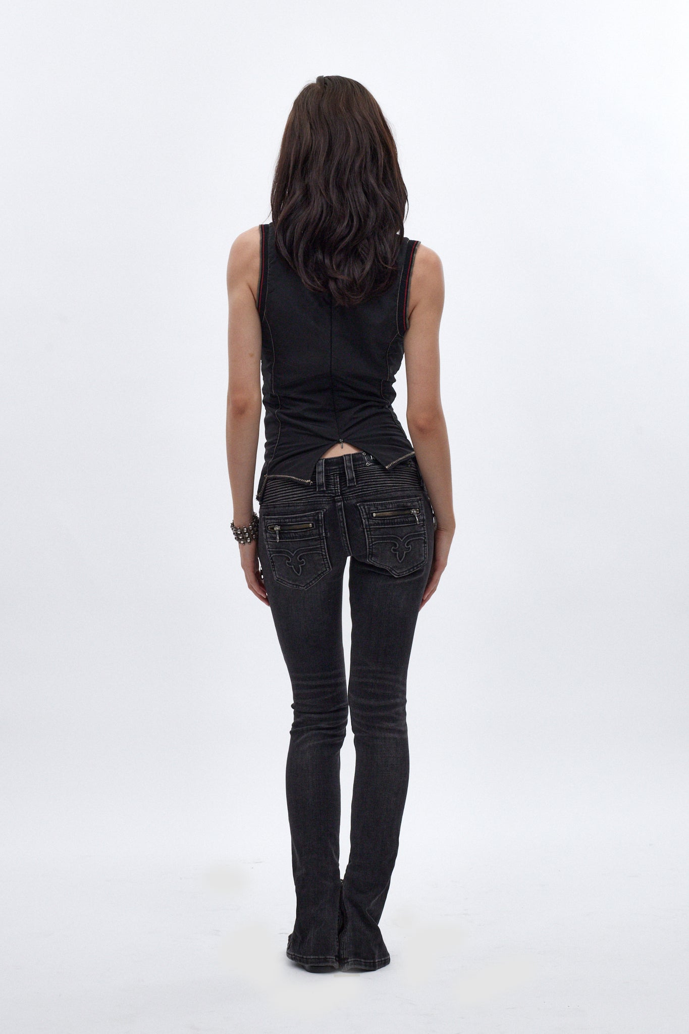 Camille Super Low-Rise Moto Skinny Jean in Charcoal Black - Rock Revival®