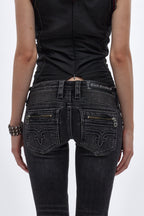 Camille Super Low-Rise Moto Skinny Jean in Charcoal Black - Rock Revival®