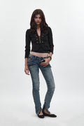 Camille Super Low-Rise Moto Skinny Jean in Medium Blue - Rock Revival®