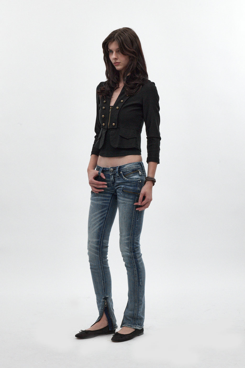 Camille Super Low-Rise Moto Skinny Jean in Medium Blue - Rock Revival®